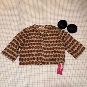 Binks Elbow Sleeves Saree Blouse in Cream Floral Block Print Cotton Size Medium